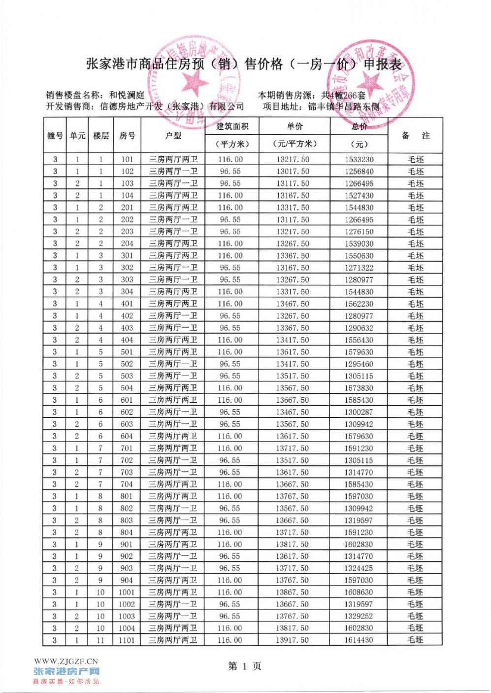 和悦澜庭7834一房一价表